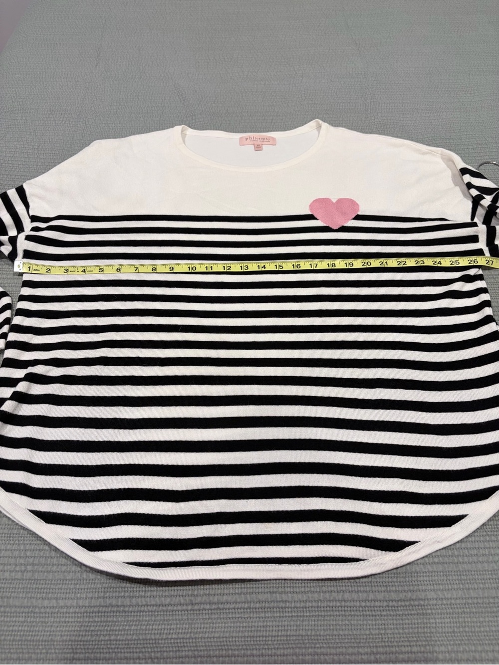 Philosophy Woman 2X Black White Striped Heart Sweater Top Plus Size - Picture 4 of 8